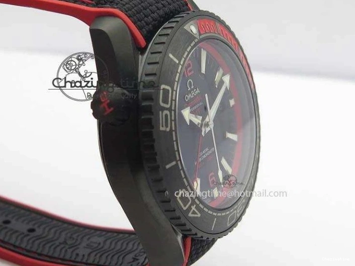 1225 SoftTouch Planet Ocean GMT 45mm DLC Red JHF Best Edition Black Dial On Rubber Strap A 8200